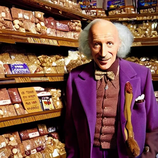 Prompt: a movie still of grandpa joe from willy wonka, posing in front of a lifetime supply of chocolate, dynamic lighting, 8 k, 2 0 2 2 picture of the year