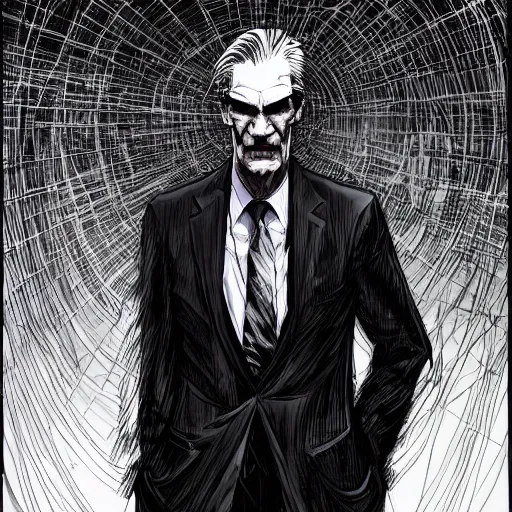 Image similar to Jerome Powell looking sinister, by Tsutomu Nihei, highly detailed