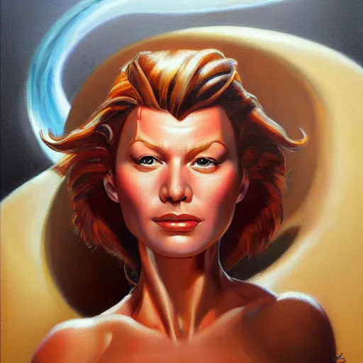 Image similar to detailed portrait of fry futurama intricate, hyper detailed, realistic, oil painting, by julie bell, frank frazetta, cinematic lighting