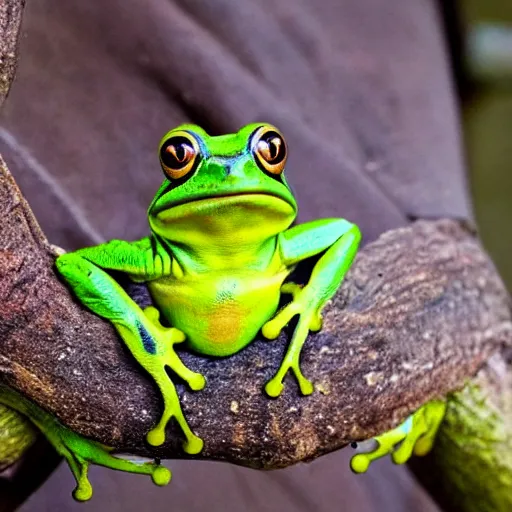 Prompt: a photo of an animal which looks half like a frog and half like a sloth