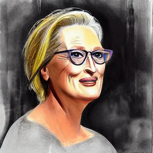 Image similar to “Meryl Streep portrait, Marisa Aragon Ware”