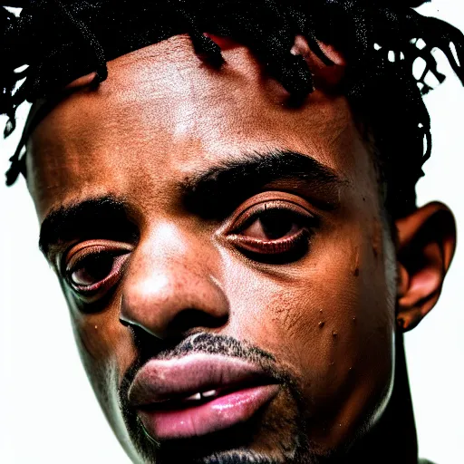 Prompt: portrait of down syndrome playboi carti sharp focus, 4 k editorial photograph, soft lighting, black background