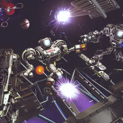 Image similar to combat robots fighting on a space station