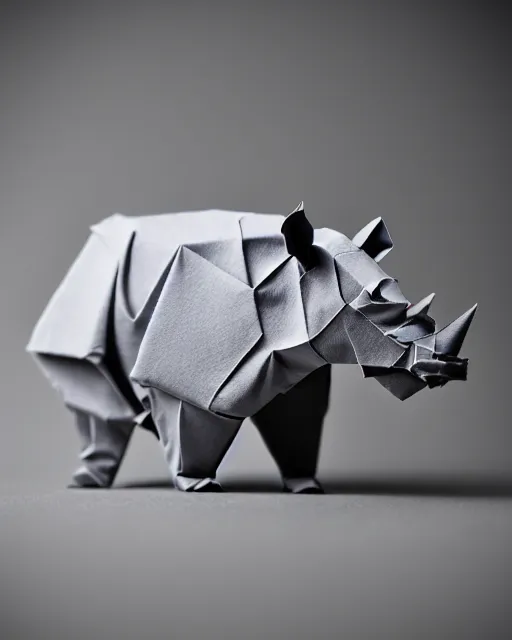 Image similar to an origami rhinoceros by akira yoshizawa, realistic, very detailed, complex, intricate, studio lighting, bokeh, sigma 5 0 mm f 1. 4