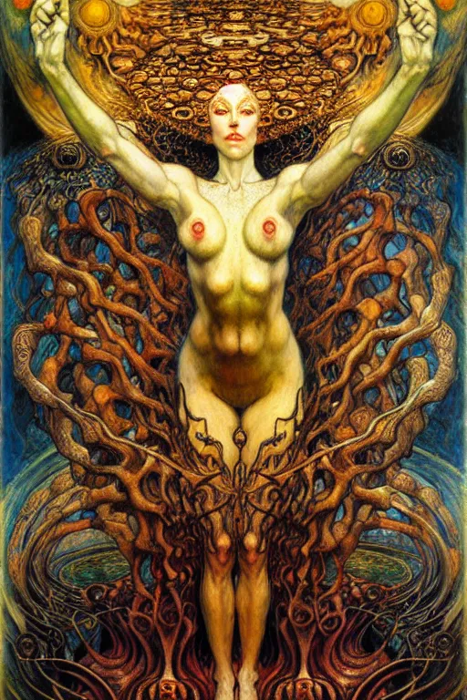 Image similar to Divine Chaos Engine by Karol Bak, Jean Delville, William Blake, Gustav Klimt, and Vincent Van Gogh, symbolist, visionary