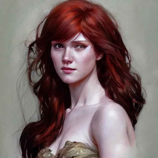 Image similar to A full portrait of Mary Jane Watson, intricate, elegant, highly detailed, digital painting, artstation, concept art, smooth, sharp focus, illustration, art by Krenz Cushart and Artem and bouguerea Demura and alphonse mucha