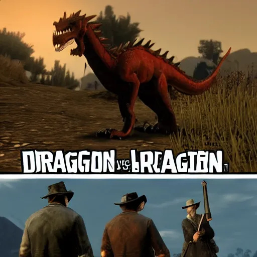Prompt: Dragons in Red Dead Redemption