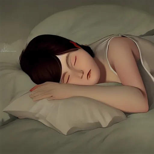 Image similar to little girl in pajama sleeping. digital artwork by ilya kuvshinov, inspired by pixar movies and balthus, highly detailed, realistic