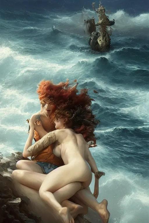 Prompt: breathtaking detailed soft painting of a drunken ship with mystical horrors and sun lichen, bathing in dreaming lactescent sea, alcohol with blue delirium skies, elegant, highly detailed, artstation, concept art, matte, sharp focus, art by tom bagshaw, and greg rutkowski