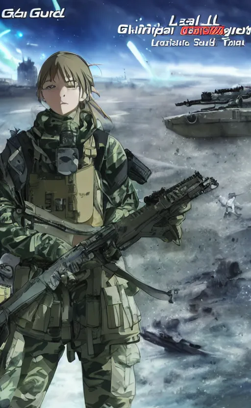 Prompt: girl, trading card front, future soldier clothing, future combat gear, realistic anatomy, war photo, professional, by ufotable anime studio, green screen, volumetric lights, stunning, military camp in the background, metal hard surfaces, generate realistic face, real eyes, strafing attack plane