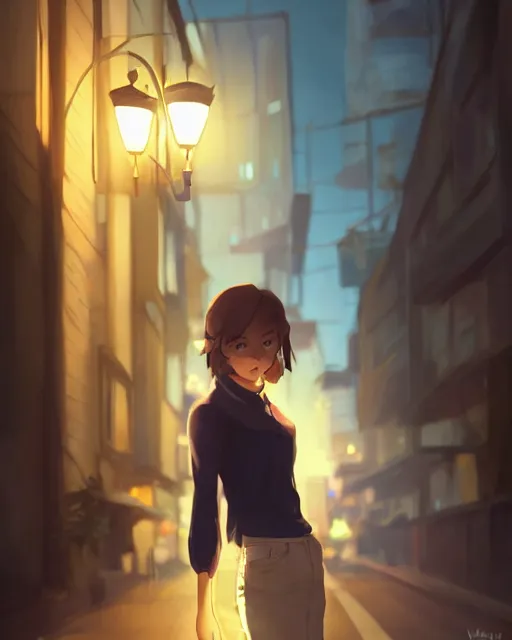 Prompt: a girl under the light of a street lamp, full shot, atmospheric lighting, detailed face, by makoto shinkai, stanley artgerm lau, wlop, rossdraws