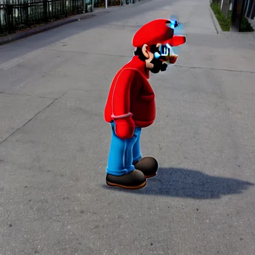 Prompt: homeless mario