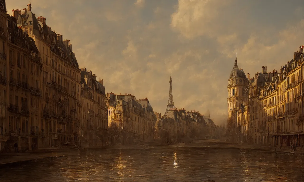 Prompt: Paris 1888 painted by Claude Lorrain, vivid colors, high details, cinematic, 8k resolution, beautiful detailed, photorealistic, digital painting, dark atmosphere, artstation, concept art, smooth, sharp focus, illustration, fantasy background, artstation trending, octane render, unreal engine