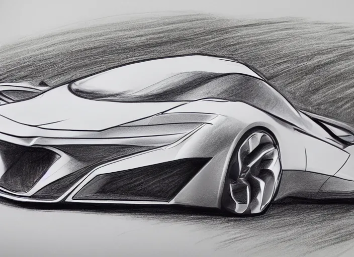 Image similar to concept non - coloring pencil drawing of a new sport car.