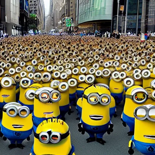 Image similar to a crowd of minions unionizing