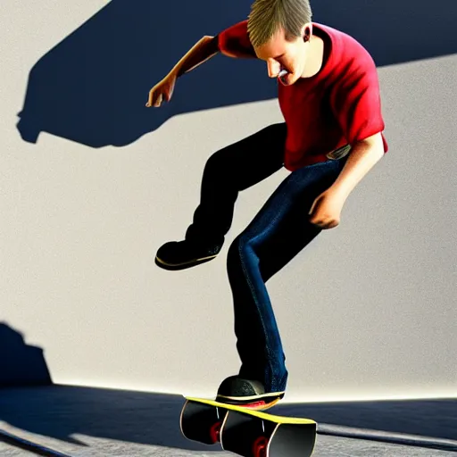 Prompt: tony hawk with no legs, photograph, realistic, high quality, realistic lighting, dynamic shadows