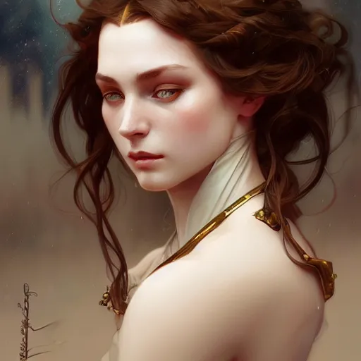 Image similar to beautiful young zuzanna bijoch, closeup, d & d, fantasy, intricate, elegant, highly detailed, digital painting, artstation, concept art, matte, sharp focus, illustration, art by artgerm and greg rutkowski and alphonse mucha