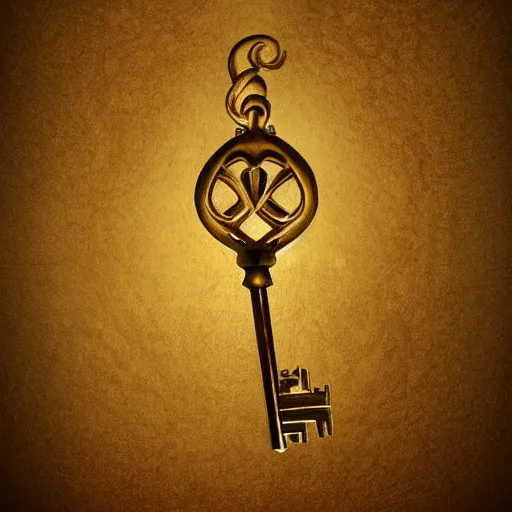 Image similar to medium shot, golden key, fantasy illustration, medieval era, blank background, studio lighting, hand - drawn digital art, 4 k, trending on artstation