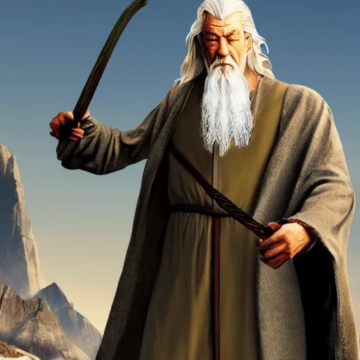 Prompt: Gandalf in GTA 5, cover art by Stephen Bliss, boxart, loading screen