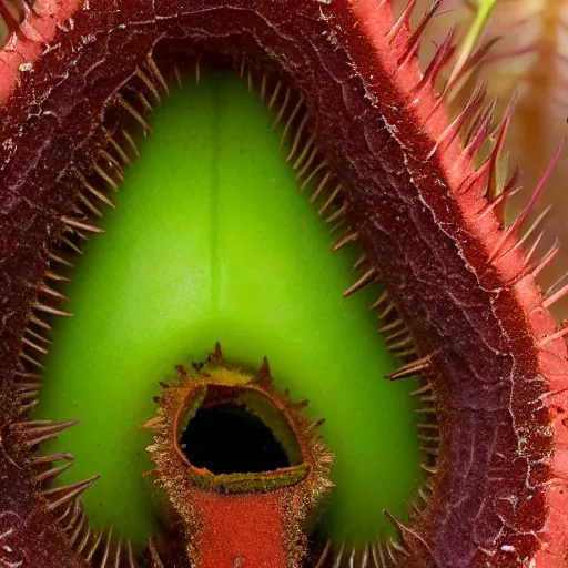 Prompt: a cross section of a carnivorous plant with sharp pointy teeth showing its roots underground, plant photography