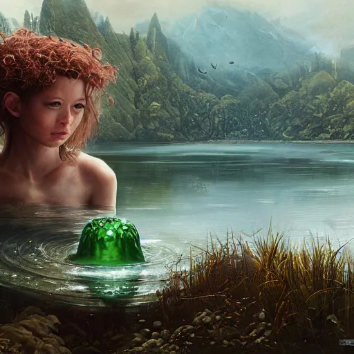 Image similar to slime monster in the lake, matte painting, detailed, elden ring, oil on canvas, by WLOP