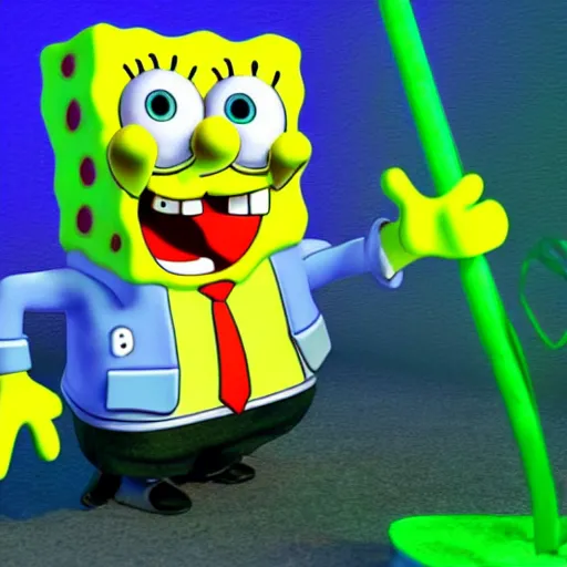 Prompt: SpongeBob , toxic fluorescent , 3d render, funny , happy