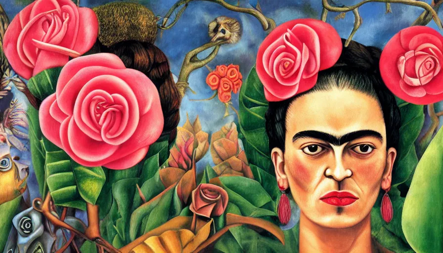 Prompt: surreal magical realism by Frida Kahlo, Rosa Rolanda, María Izquierdo, detailed, high quality, high resolution, surreal artistic wallpaper, HD 4K