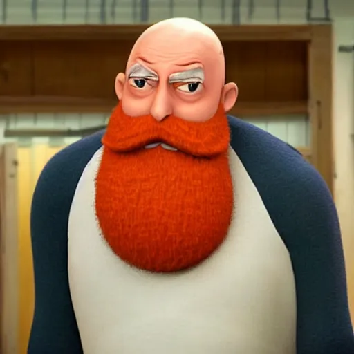 Image similar to bald man with a bright orange beard in studio ghibli movie