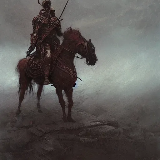 Image similar to winged hussar in ancient armor, beksinski, ruan jia, dark soul concept art, wide shot, wide angle, trending on artstation