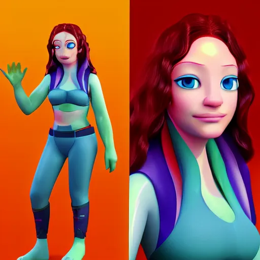 Image similar to christina hendricks as avatar nickelodeon characters, 3 d render, blender,