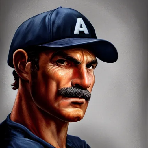 Prompt: An ultra realistic portrait painting of Mario wearing his cap in the style of Frank Frazetta, 4k, Ultrarealistic, Highly Detailed, Dark Fantasy, Epic Lighting
