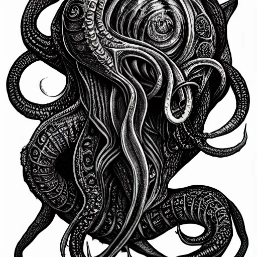 Image similar to black ink on paper, illithid cthulhu, trending on artstation, beautiful, intricate, detailed