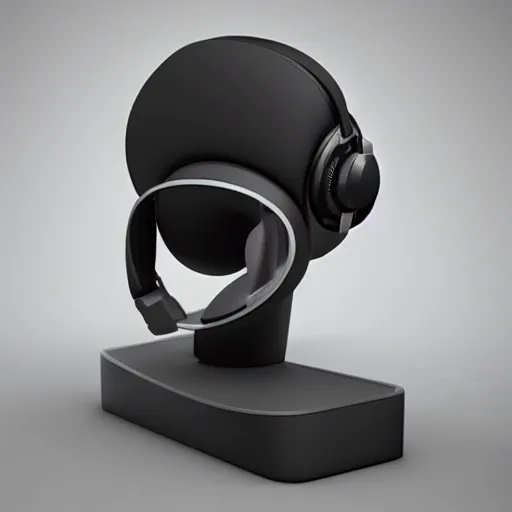 Image similar to headphone stand, futuristic, techno, cyberpunk, product design, render, cute, swag, geometric, fun, iconic