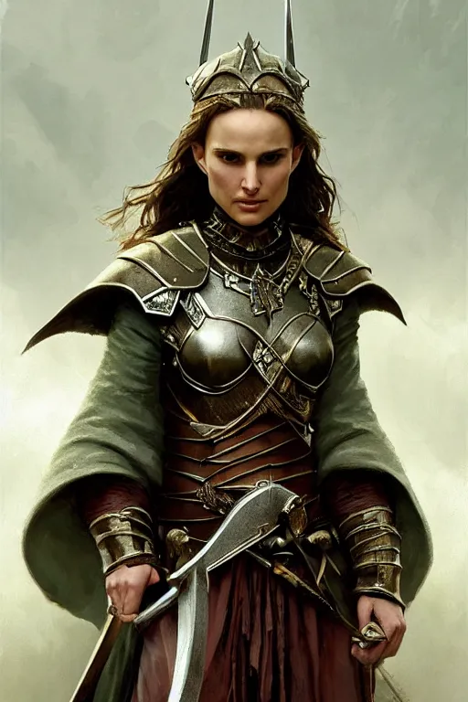 Image similar to natalie portman, legendary warrior, heroic, lord of the rings, tattoos, decorative ornaments, battle armor, by carl spitzweg, ismail inceoglu, vdragan bibin, hans thoma, greg rutkowski, alexandros pyromallis, perfect face, fine details, realistic shading photorealism