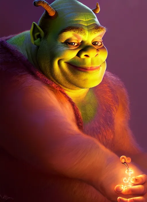 Image similar to portrait of shrek, intricate, elegant, glowing lights, highly detailed, digital painting, artstation, concept art, sharp focus, illustration, art by wlop, mars ravelo and greg rutkowski