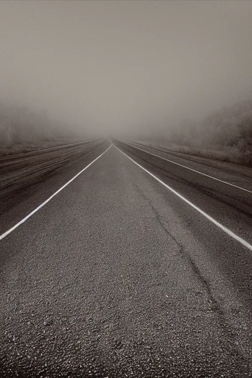 Prompt: sepia photo of a road with no end, dust smog in background, photorealistic, tonemapped