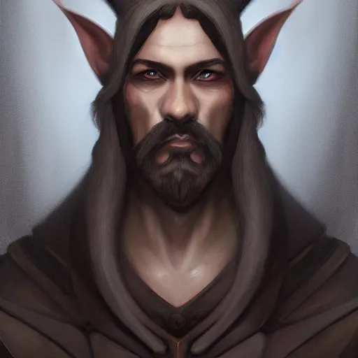 Image similar to Dark Fantasy portrait painting of an elf man with a goatee beard, cgsociety, trending on artstation