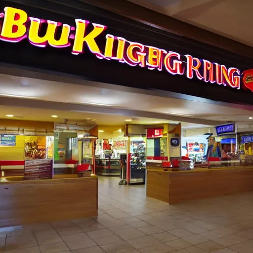 Prompt: a burger king inside a shopping centre, interior