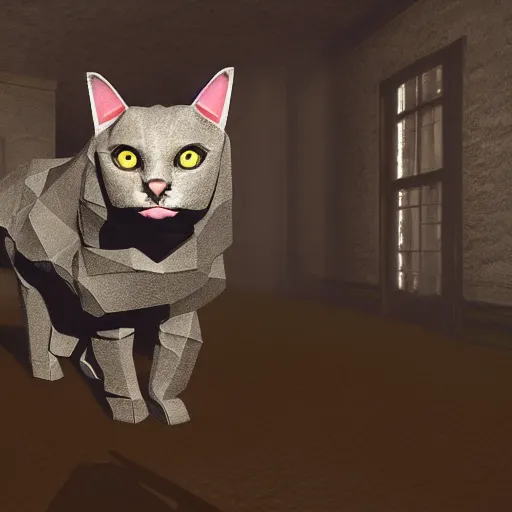 Image similar to high - polygonal cat with milk, in game pathologic 2, digital art, unreal engine, cinematic composition, sharp, details, hyper - detailed, hd