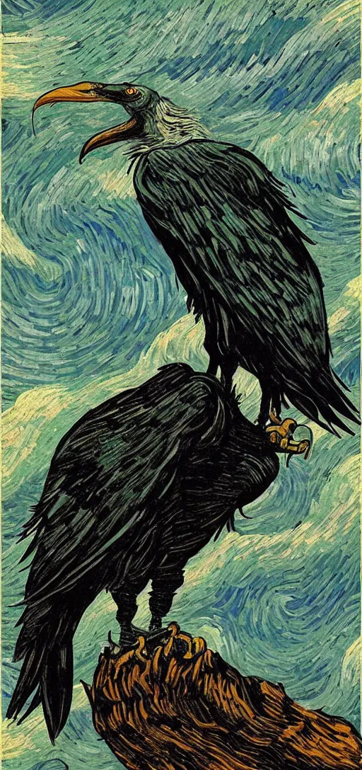 Prompt: vulture look in the style of Vincent Van Gogh