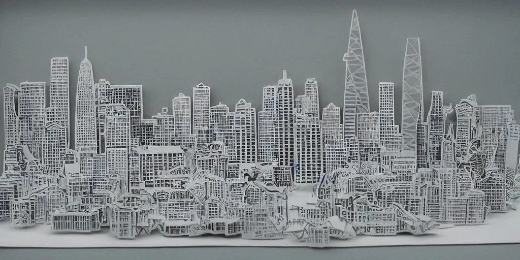 Image similar to papercraft scene paper cut out of san francisco