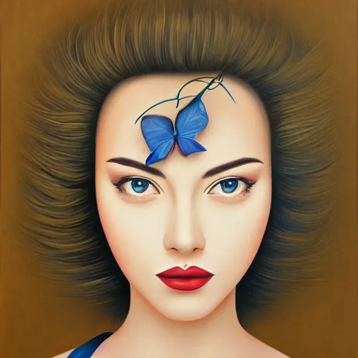 Image similar to a painting of a beautiful woman!!!, an ultrafine detailed painting by rafal olbinski, behance contest winner, pop surrealism, detailed painting, very detailed, minimalist, airbrush art