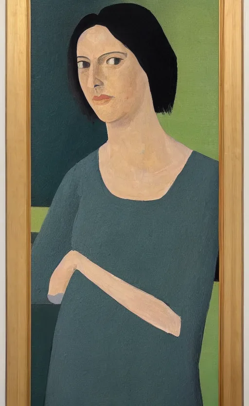 Prompt: a painted portrait of a women, art by felice casorati, aesthetically pleasing and harmonious natural colors, expressionism, fine day, mid shot framing, portrait