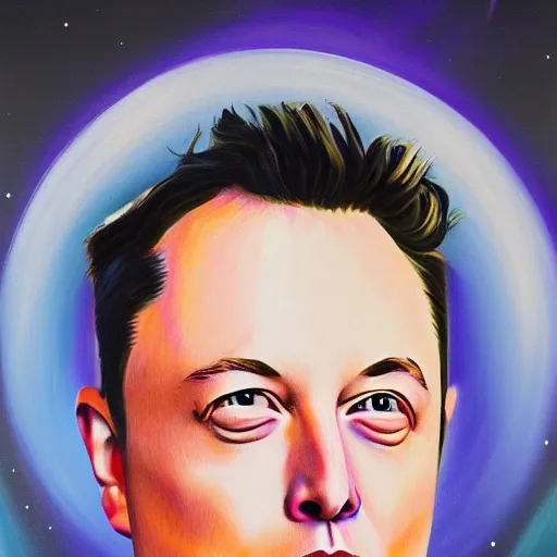 Prompt: surrealist portrait painting of elon musk, futuristic