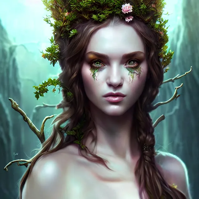 Image similar to epic professional digital portrait art of dryad 👩‍💼😉,best on artstation, cgsociety, wlop, Behance, pixiv, astonishing, impressive, outstanding, epic, cinematic, stunning, gorgeous, concept artwork, much detail, much wow, masterpiece.