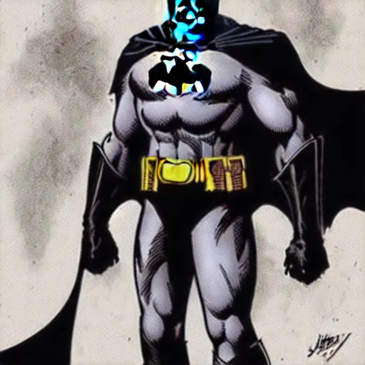 Image similar to the batman appearing out of the shadows, artwork by jim lee, frightening, fear, scary, intimidating, digital art