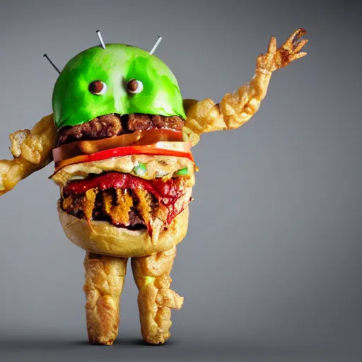 Image similar to a humanoid bipedal upright zombie that strongly resembles a hamburger, professional food photography