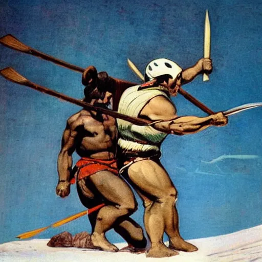 Image similar to inuit with spear frank frazetta