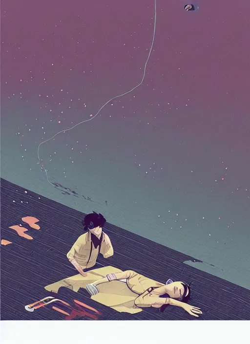 Prompt: nezha killed himself by the river, the storm by ilya kuvshinov and victo ngai