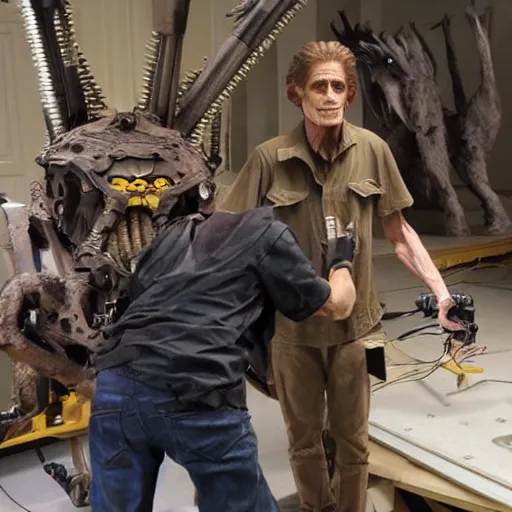 Prompt: animatronic Willem Dafoe by Stan Winston studios, behind the scenes photo, detailed, 4k